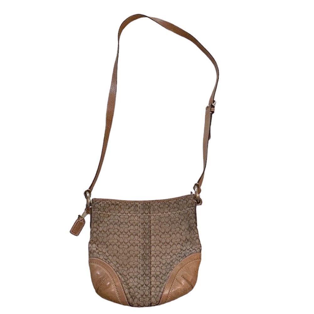 COACH Tan & Brown Signature Mini C Logo Crossbody Shoulder Bag Baguette
